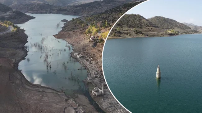 On Beş Yıl Sular Altında Kalan Tarihi Pusat Köyü Tamamen Yüzeye Çıktı