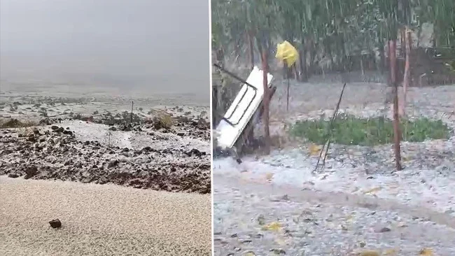 Elazığ’da Ani Dolu Yağışı Kırsal Kesimleri Beyaza Bürürken Trafikte Aksaklıklar Yaşandı