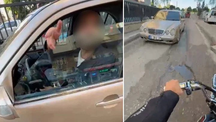 Ters Yöne Giren Sürücünün Saygısız Tepkisi Kask Kamerasına Takıldı