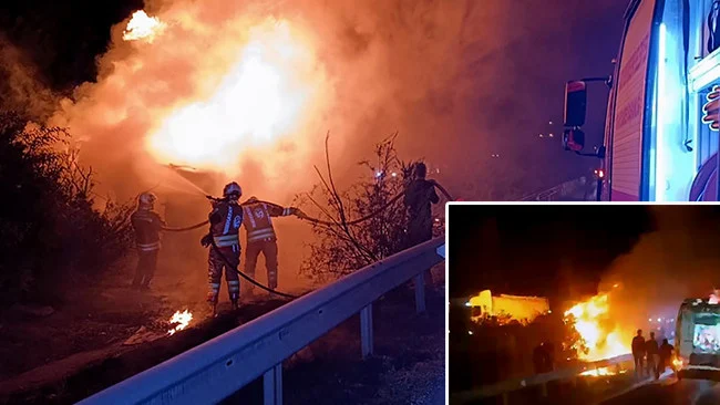 Hatay Dörtyol Otoyolu’nda Korkunç Kaza İki Can Aldı Tır Alevlere Teslim Oldu