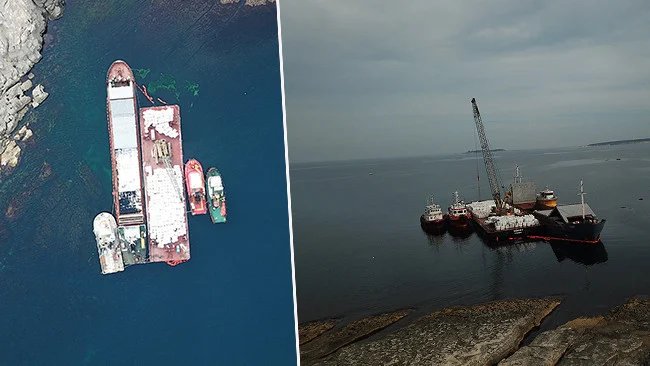 Kocaeli Açıklarında Karaya Oturan Gemideki 2 Bin 135 Ton Alçı Tahliye Ediliyor