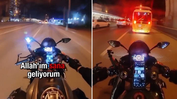 Bursa’da Otobüse Çarpan Motosiklet Sürücüsü Kameraya Yansıyan Kazadan Yara Almadan Kurtuldu