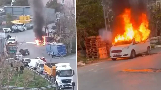 İstanbul İçerenköy’de Park Halindeki Hafif Ticari Araç Yangını Paniğe Yol Açtı