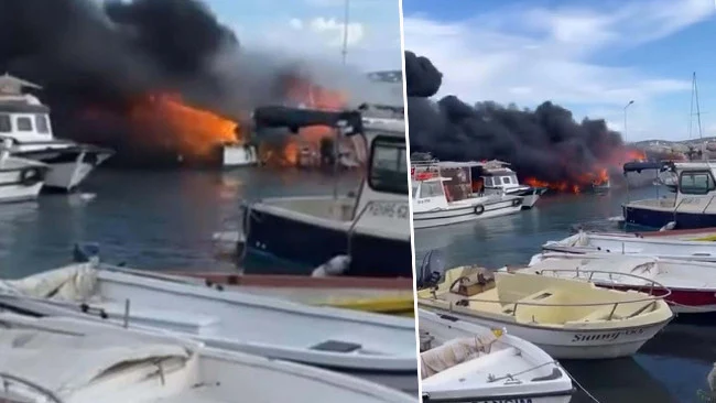 Yıldız Burnu’nda Çıkan Yangında Rüzgarın Etkisiyle Yedi Tekne Alevlere Teslim Oldu